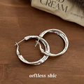 Silver Tone Twisted Multi Strand Round Hoop Earrings For Women view 1