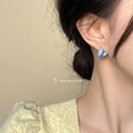 Light Blue Enamel Double Bean Front-Back Two-Way Stud Earrings view 3