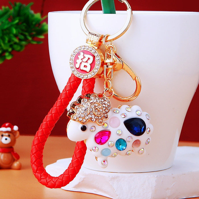 Jeweled Sheep Keychains With Braided Wrist Strap and Component Options