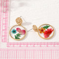 Gold Tone Round Pressed Flower Drop Stud Earrings in Six Designs view 5