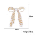 Pearl Center Bow Brooch Crystal Tassels Gold or Silver view 5
