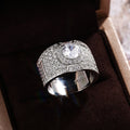 Silver Tone Wide Pave CZ Center Stone Band Ring Sizes 8-12 view 3