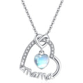 Silver Tone Mama Heart Pendant Necklace with Blue Stone view 1
