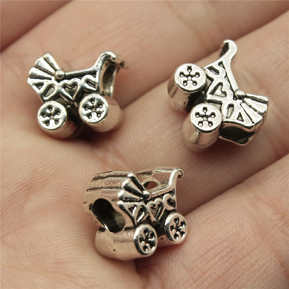 13x12x7.7mm 3g Antique Silver Zinc Alloy Baby Stroller Large Hole Beads for Bracelet Jewelry Making