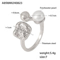 Open Ring Pearl Ball Textured Nugget Gold Steel Metal Band view 6