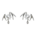 Silver Wing Star Stud Earrings Crystal Teardrop Charm view 5