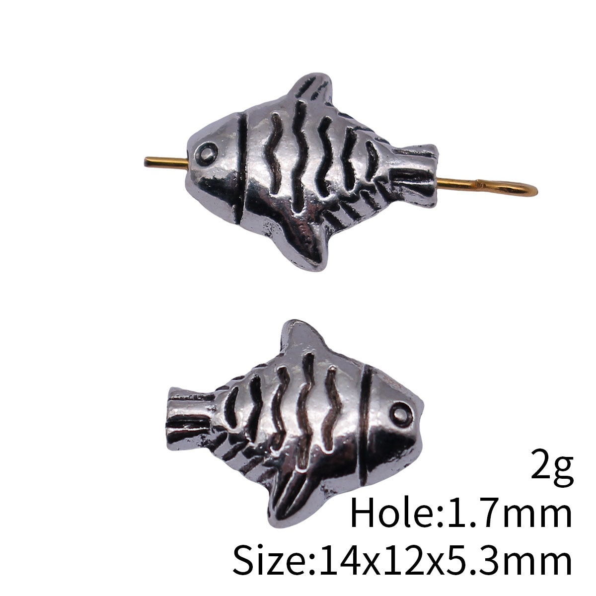 14x12x5.3mm 2g Antique Silver Zinc Alloy Double Sided Fish Loose Metal Beads for Bracelet Jewelry Making