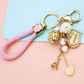 Heart Plaque Braided Wrist Strap Keychain with Beads and Tower Drop view 4