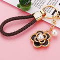 Pearl Rose Keychains in Pink Black and White with Braided and Plain Loops view 1