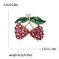 Pink Crystal Twin Cherry Brooch Green Enamel Leaves view 4