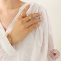 Open Dual Freshwater Pearl Rings Gold Or Steel Tone view 3