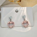 Silver Heart Top and Pink Wreath Dangle Stud Earrings view 6