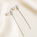 Silver Tone Long Bar White Pearl Look Front Back Stud Earrings view 3