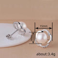 Silver Faux Pearl Open Flower Stud Earrings With Stones view 4
