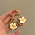 Woven Circle Plumeria Drop Earrings Decorative Jewelry view 7