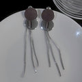 Hammered Disc Chain Tassel Stud Earrings For Women view 7