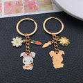Two-Style White Easter Bunny Carrot and Daisy Charm Keychain view 3