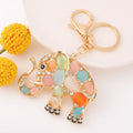 Multicolor Cat Eye Stone Elephant Keychain Gold Metal Charm view 1