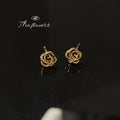 Gold Tone Mini Openwork Rose Flower Stud Earrings For Women view 4