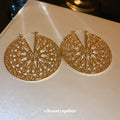 Gold Tone Filigree Oversized Round Disc Statement Earrings view 2