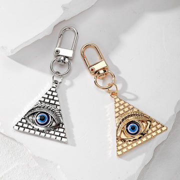 Gold and Silver Tone Triangle Evil Eye Clip Keychains