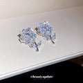 Clear Crystal Rose Flower Stud Earrings with Metal Settings view 2