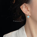 Silver Ball Stud Blue Iridescent Butterfly Drop Earrings view 2