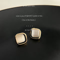 Gold-Tone Rounded Square White Cat-Eye Stud Earrings view 3