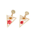 Gold Tone Triangle Daisy and Red Pressed Flower Necklace and Earrings view 5