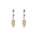 Gold Ball Stud Pearl Wheat Leaf Drop Dangle Earrings view 5