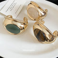 Gold Wide Open Cuff Bracelet Oval Stone Three Colors view 2