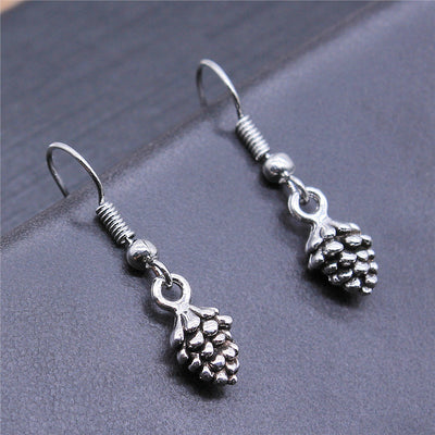 Antique Silver Pine Cone Dangle Earrings with Fishhook Wires shown in image 1 with small textured pine cone drops