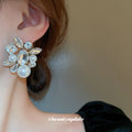 Crystal Floral Cluster Pearl Look Stud Earrings Jewelry view 3
