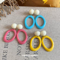 Colorful Oval Drop Earrings with Cream Round Stud Tops view 3