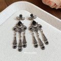 Antique Silver Floral Chandelier Earrings With Black Drops view 3