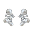 Silver-Tone Pearl and Clear Stone Cluster Earrings Pair view 5