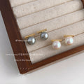 Gold Bar Pearl Stud Earrings in Three Pearl Colors view 2