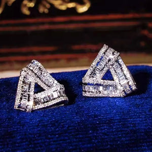 Silver Tone Open Triangle Crystal Geometric Stud Earrings