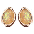 Rose Gold Irregular Frame Cream Opal Cabochon Stud Earrings view 5