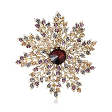 Leaf Burst Snowflake Brooch Large Center Stone Four Styles