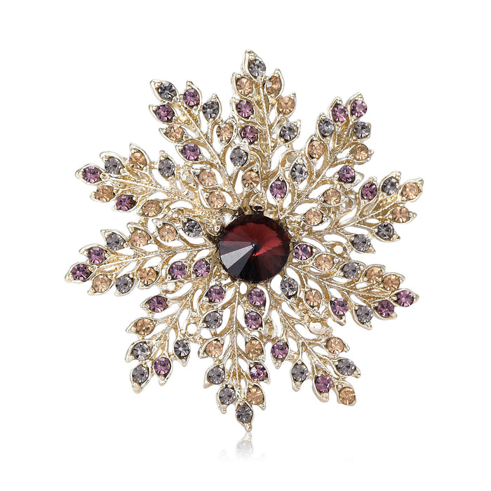 Leaf Burst Snowflake Brooch Large Center Stone Four Styles