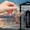 Gold XOXO Heart Rose Enamel Charm Split Ring Keychain view 4