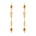 Gold Red CZ Diamond Fleur Link Long Drop Earrings Style view 5