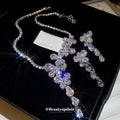 Clear Floral Crystal Drop Earrings And Y Necklace In Silver Tone view 2
