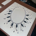 Crystal Fringe Statement Necklace in Black and Silver Tones view 6