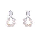 Silver Shell Stud Freshwater Pearl Loop Drop Earrings Stainless view 5