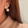 Gold Tone Crystal Bow Earrings with Large Pearl Drops view 4