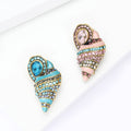 Antique Gold Enamel Rhinestone Conch Shell Brooch Pink Blue view 3