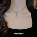 Silver Rhinestone Multi Row Butterfly Tassel Choker Necklace view 3