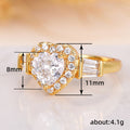 Gold Heart Halo CZ Finger Ring Baguette Shoulders Sizes 6-10 view 5
